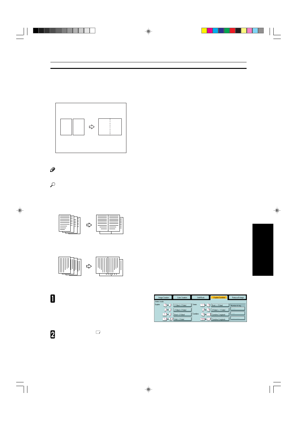 Combine, Combine 2 originals, Combine 2 originals—combining 2 originals | Ricoh AFICIO COLOR 6010 User Manual | Page 91 / 266