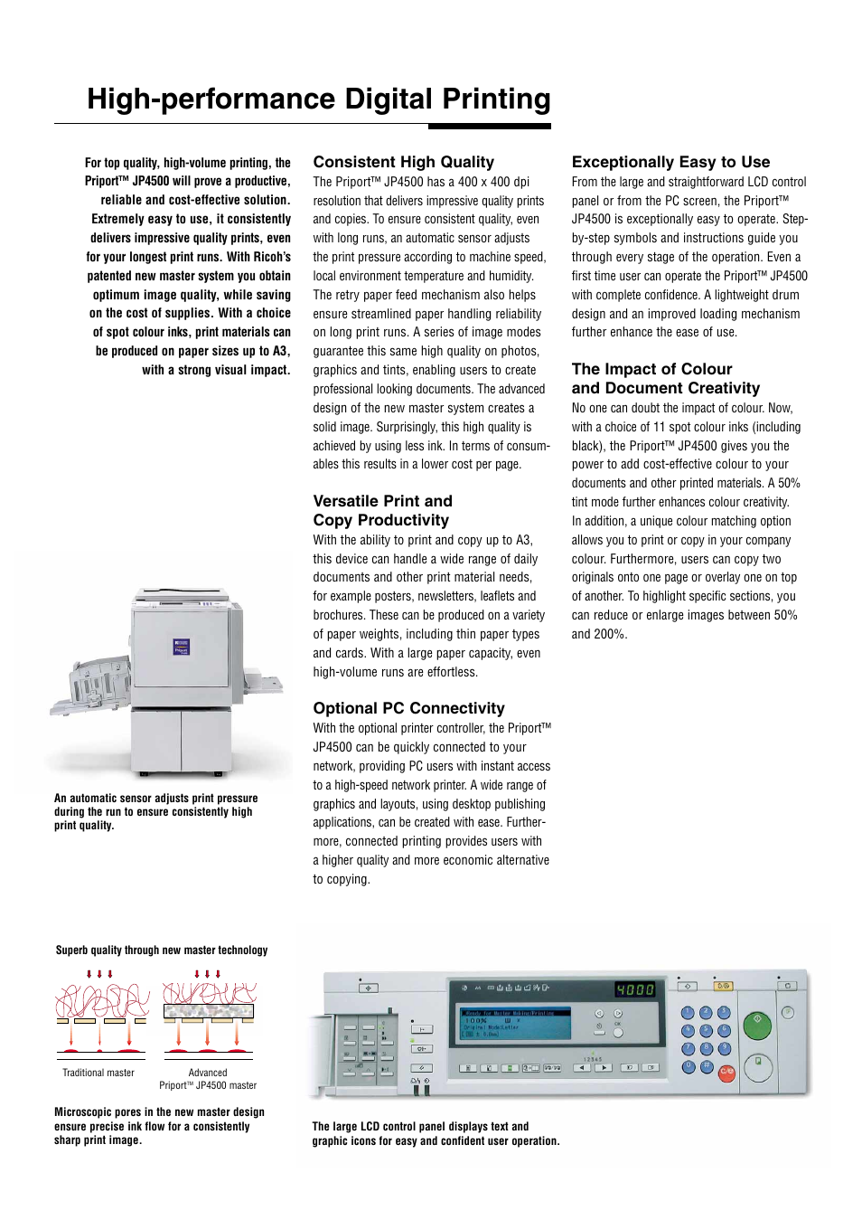 High-performance digital printing | Ricoh Priport JP4500 User Manual | Page 3 / 4