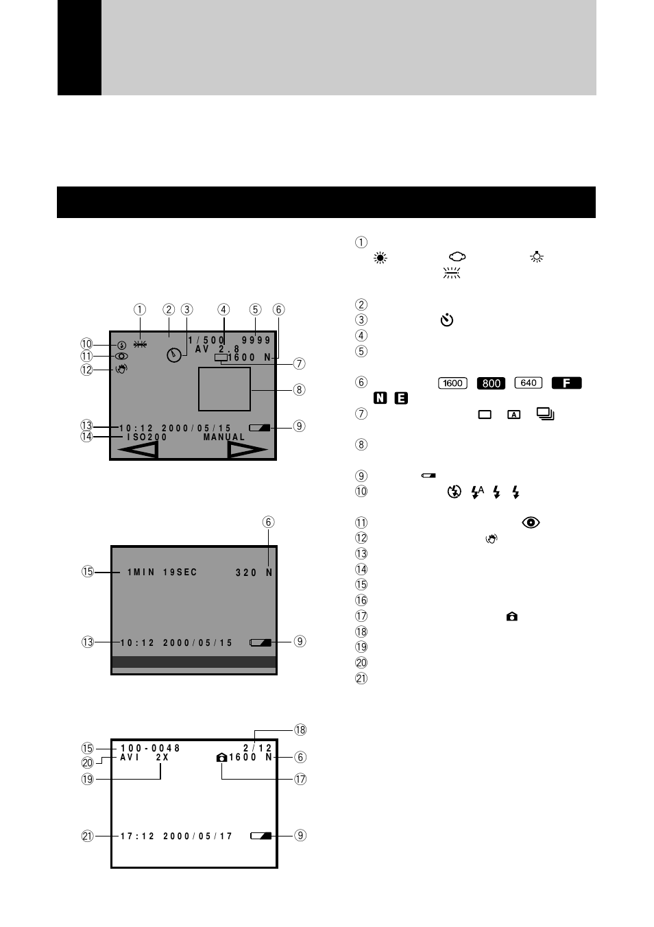 Explanation of lcd monitor displays, Lcd monitor, Recording mode display | Ricoh RDC-6000 User Manual | Page 14 / 24