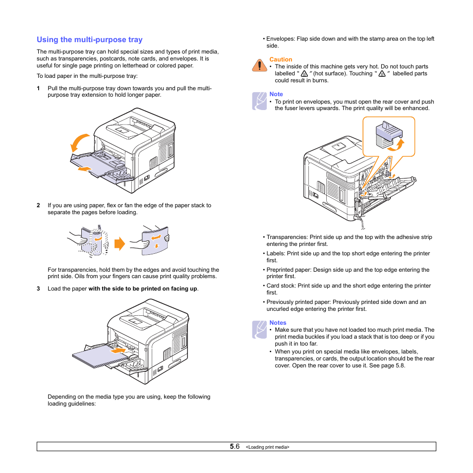 Using the multi-purpose tray | Ricoh Aficio SP 5100N User Manual | Page 31 / 126