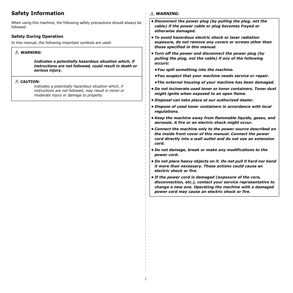 Safety information | Ricoh Aficio SP 5100N User Manual | Page 5 / 126