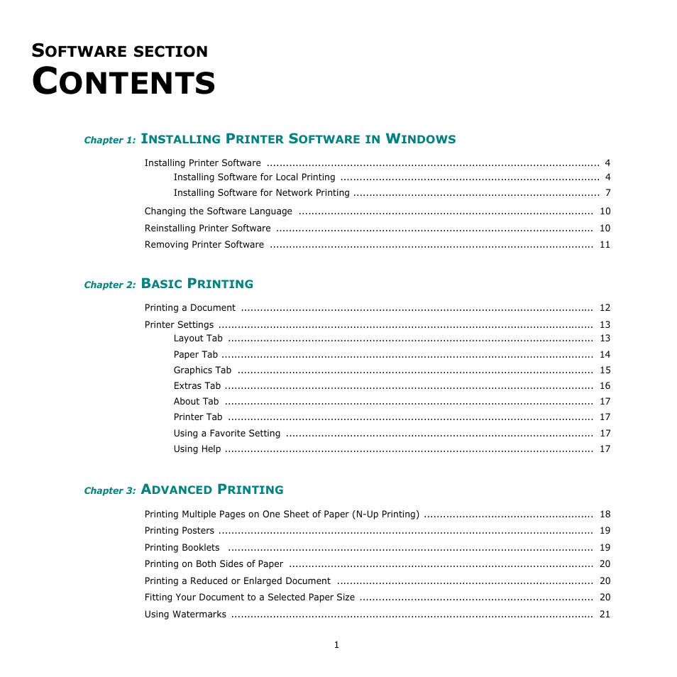 Software section contents, Ontents | Ricoh Aficio SP 5100N User Manual | Page 68 / 126