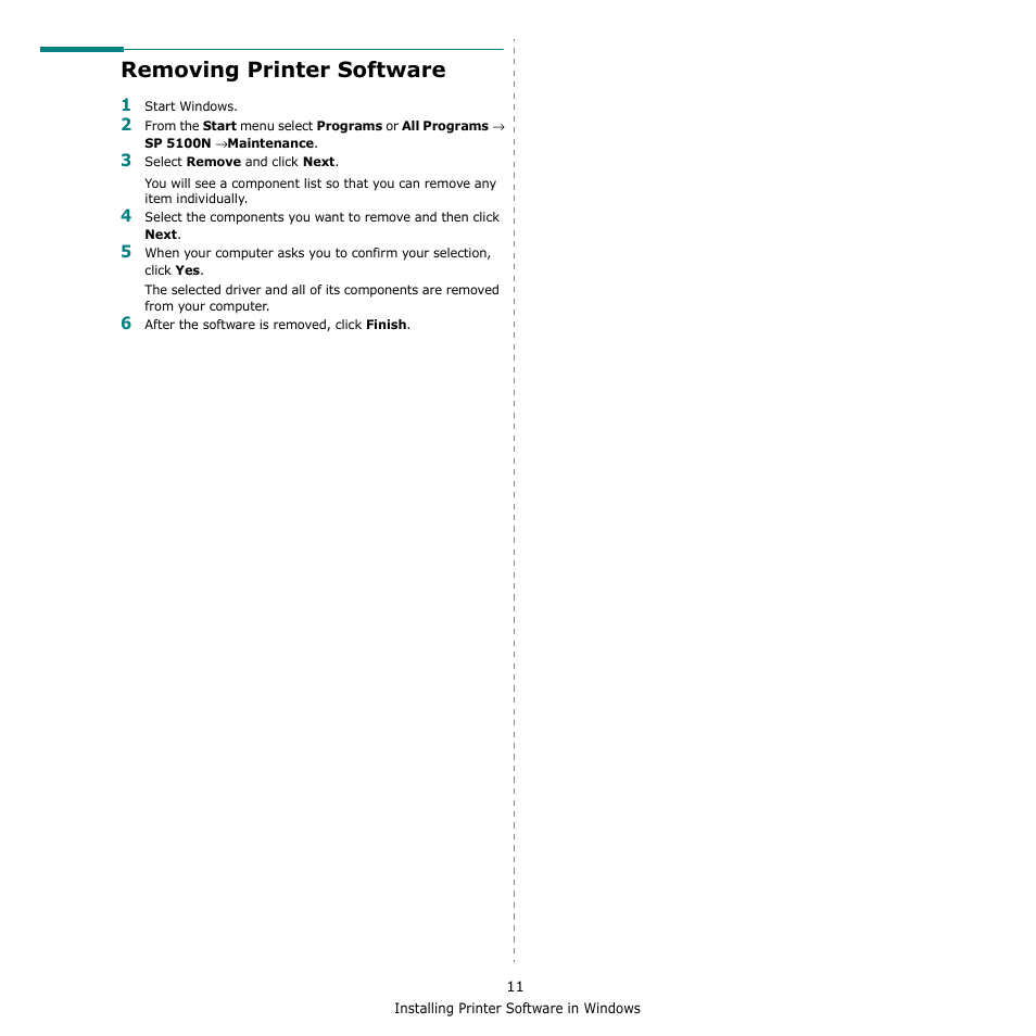 Removing printer software | Ricoh Aficio SP 5100N User Manual | Page 78 / 126