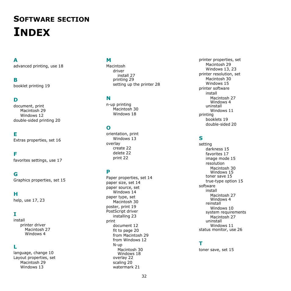 Software section index, Ndex, Oftware | Ricoh Aficio SP 5100N User Manual | Page 99 / 126