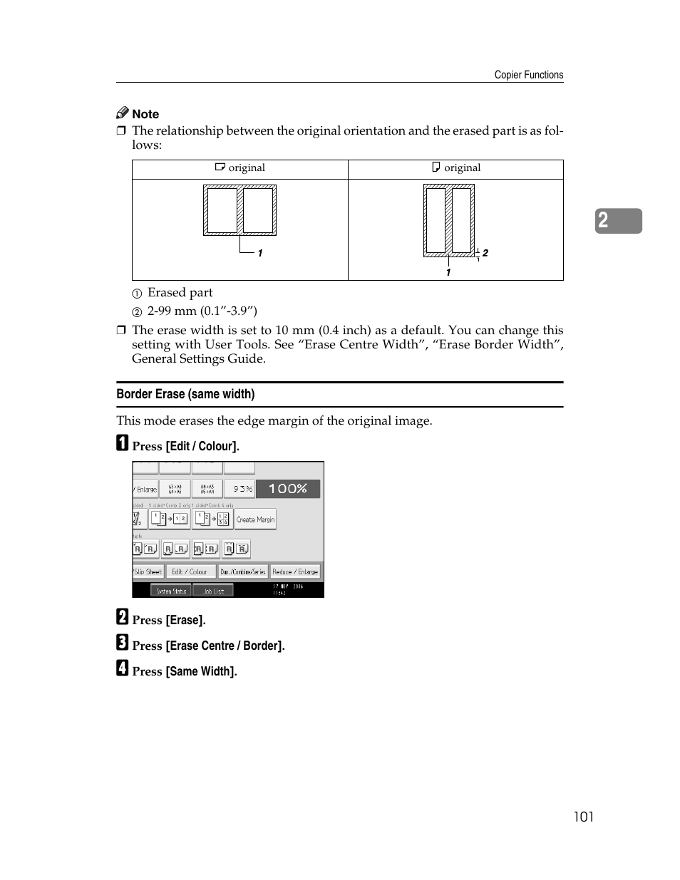 Border erase (same width) | Ricoh Aficio MP C2000 User Manual | Page 123 / 206
