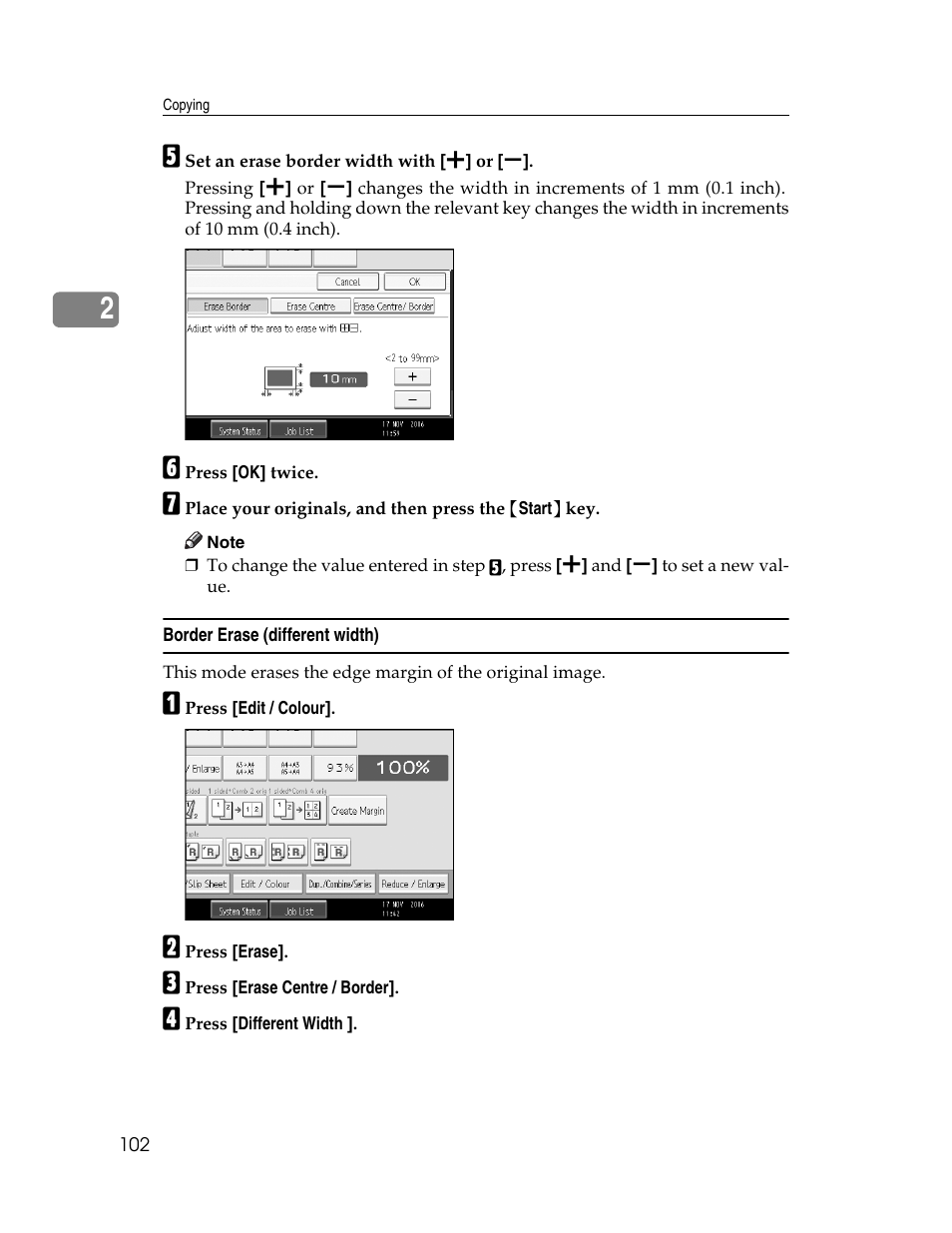 Border erase (different width) | Ricoh Aficio MP C2000 User Manual | Page 124 / 206