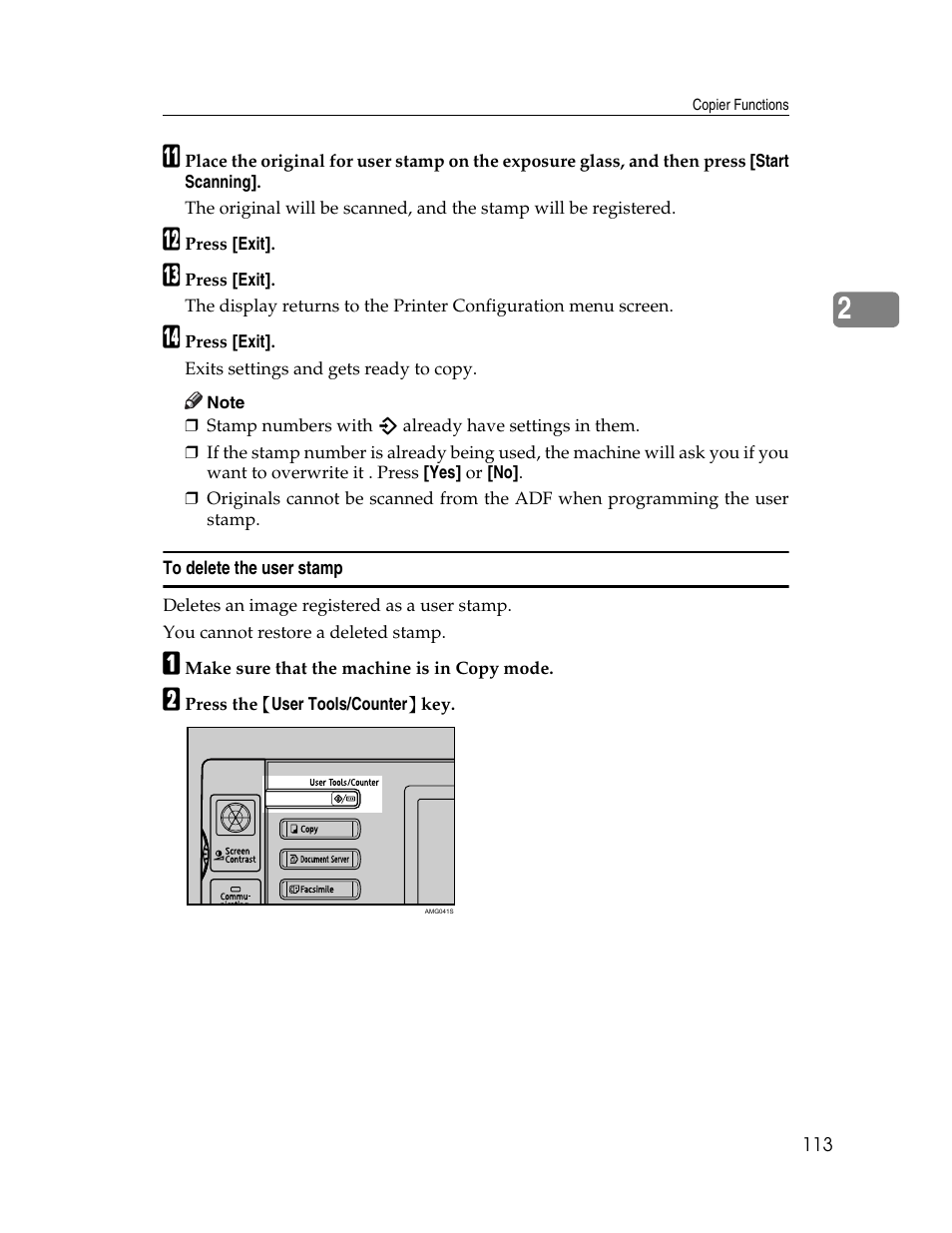To delete the user stamp | Ricoh Aficio MP C2000 User Manual | Page 135 / 206