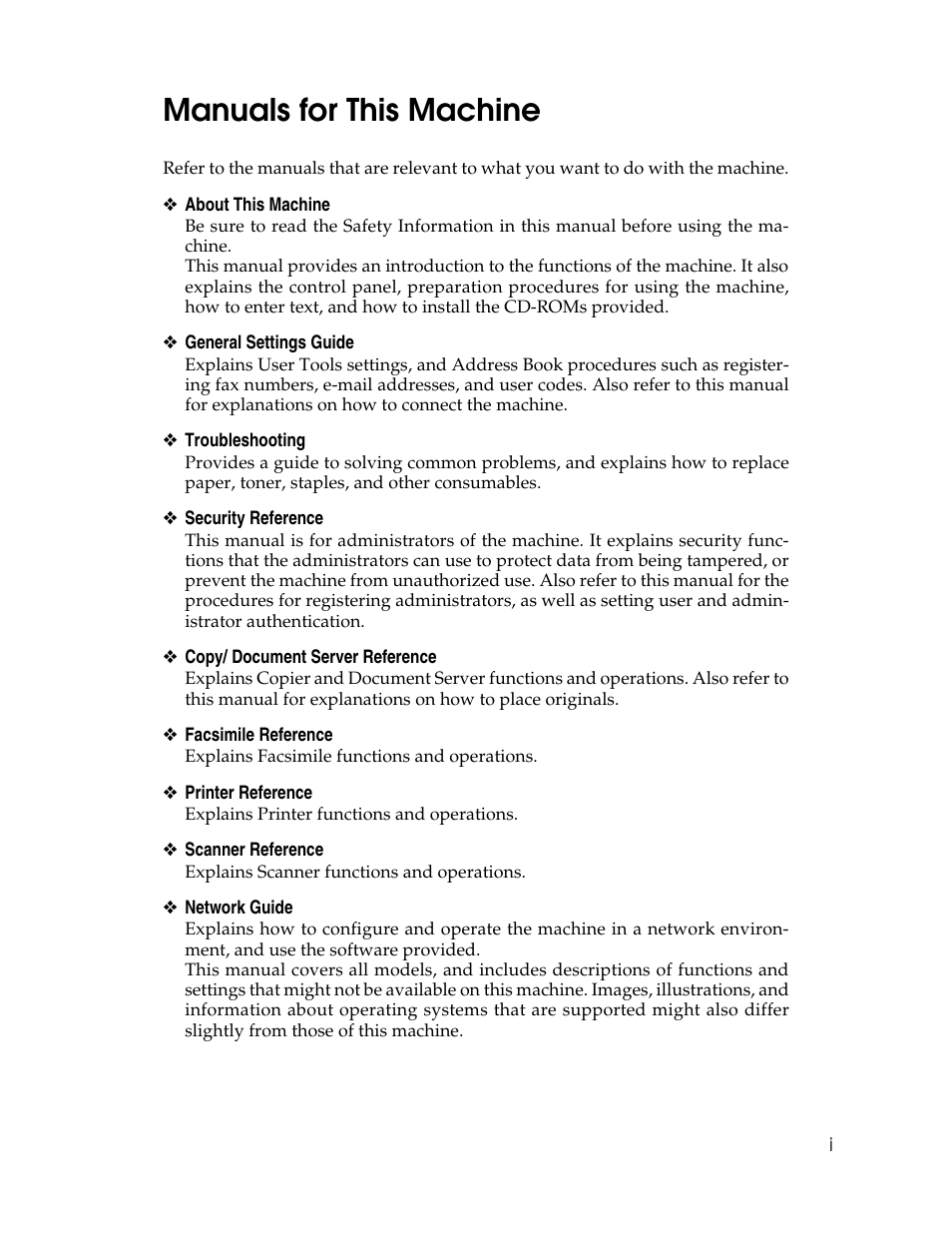 Manuals for this machine | Ricoh Aficio MP C2000 User Manual | Page 3 / 206