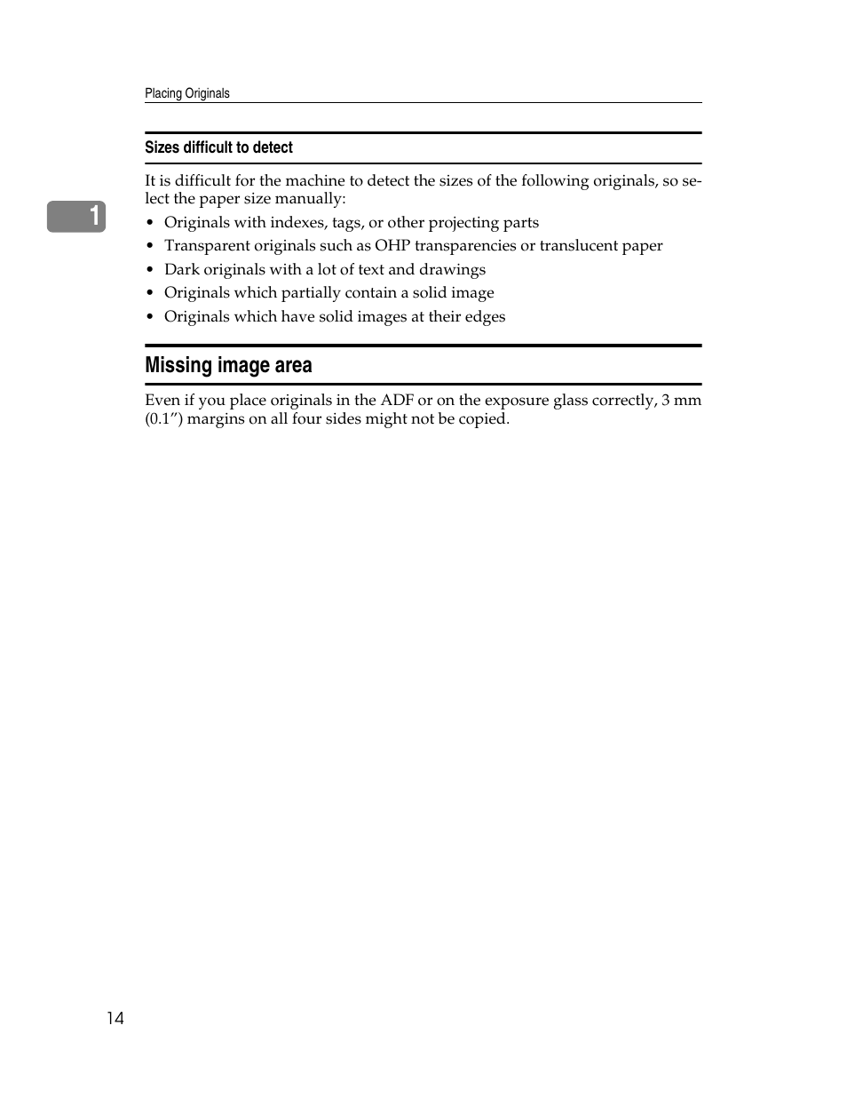 Sizes difficult to detect, Missing image area | Ricoh Aficio MP C2000 User Manual | Page 36 / 206