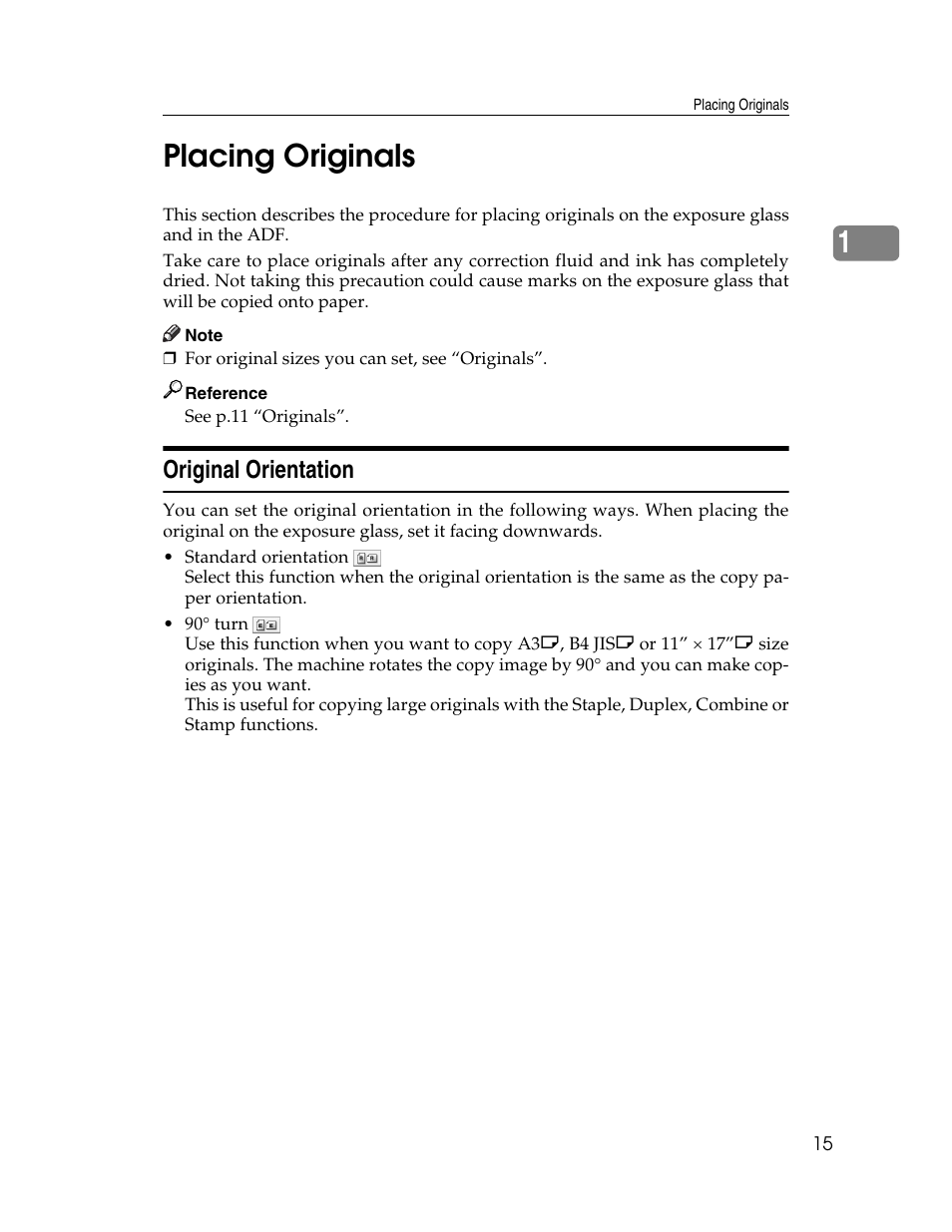 Placing originals, Original orientation, 1placing originals | Ricoh Aficio MP C2000 User Manual | Page 37 / 206