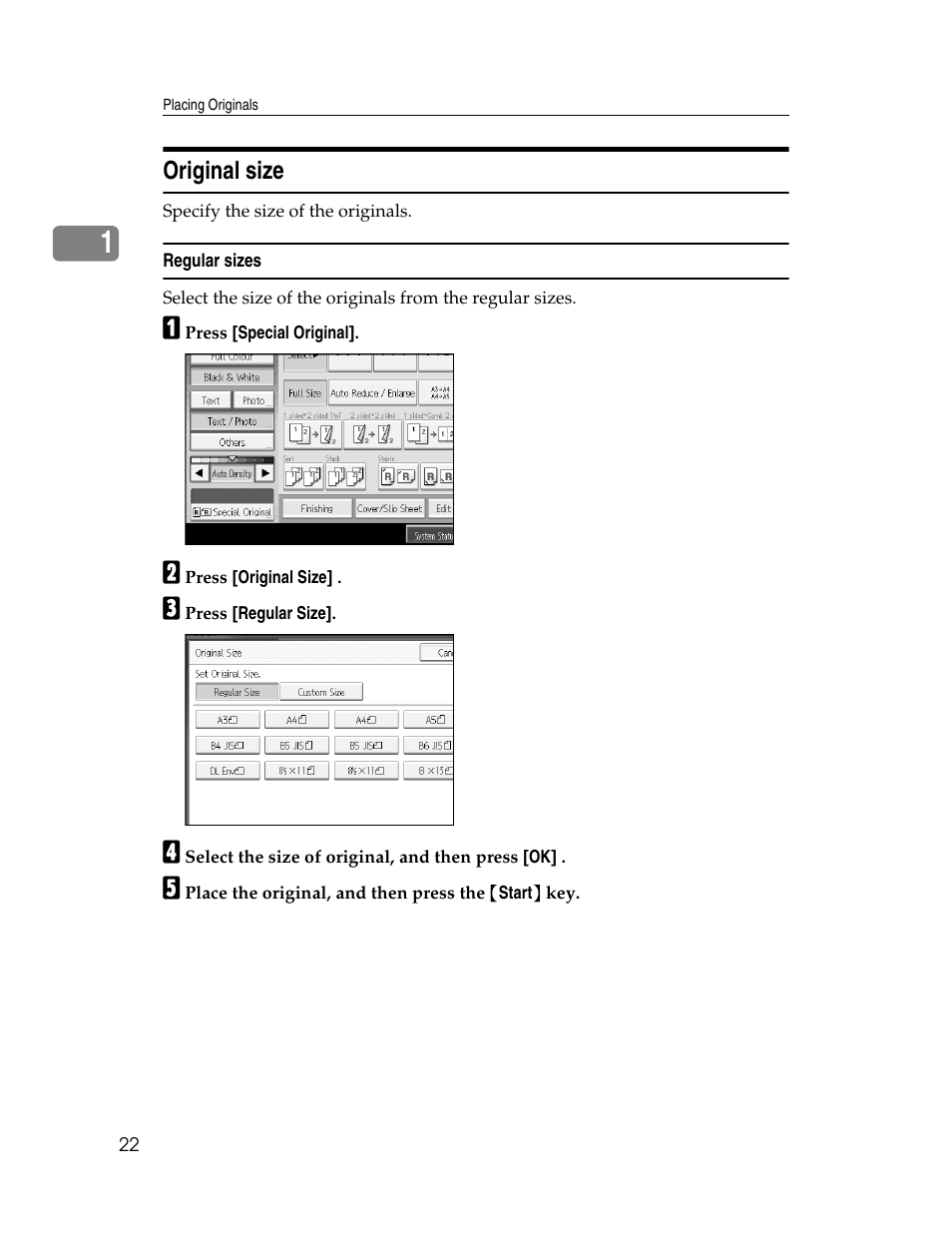 Original size, Regular sizes | Ricoh Aficio MP C2000 User Manual | Page 44 / 206