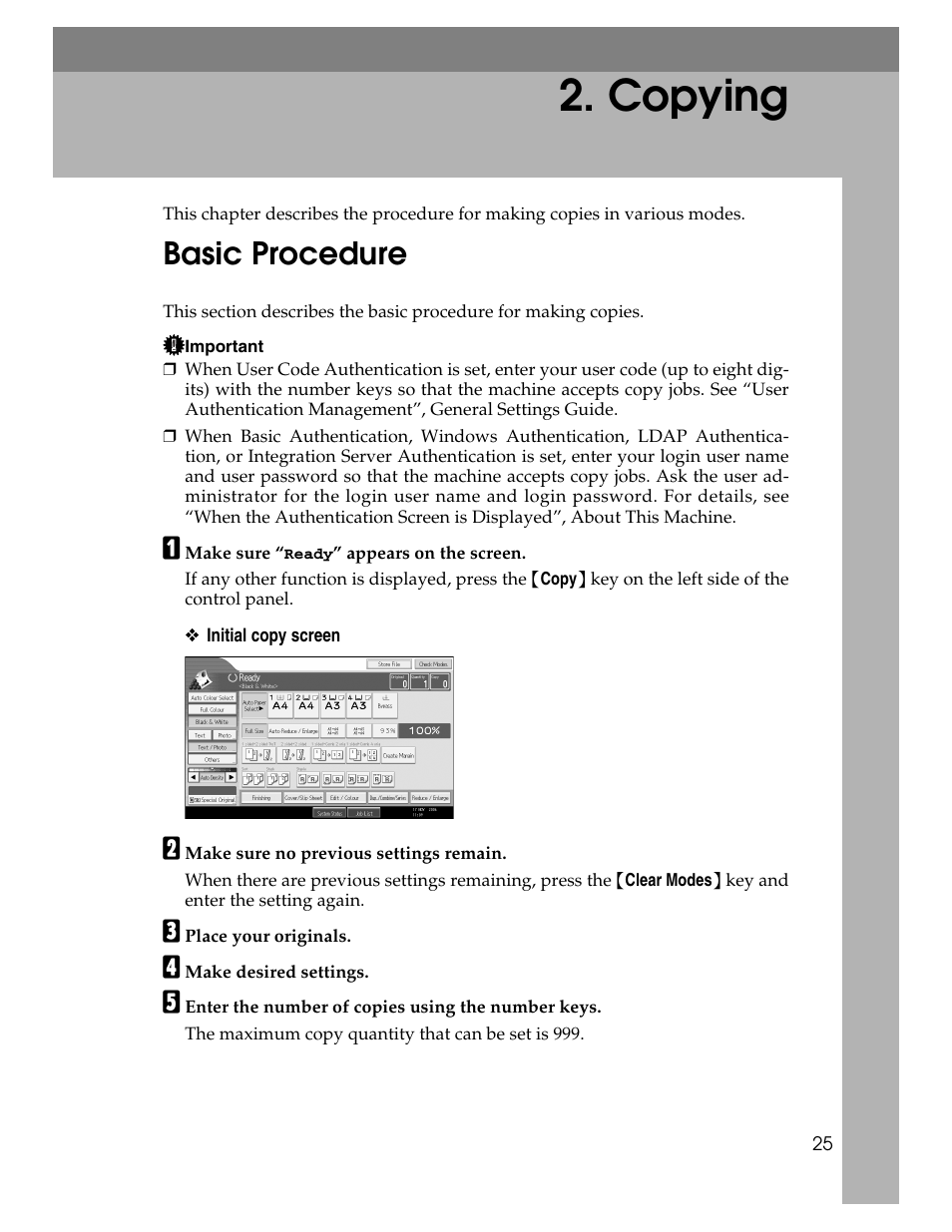 Copying, Basic procedure | Ricoh Aficio MP C2000 User Manual | Page 47 / 206