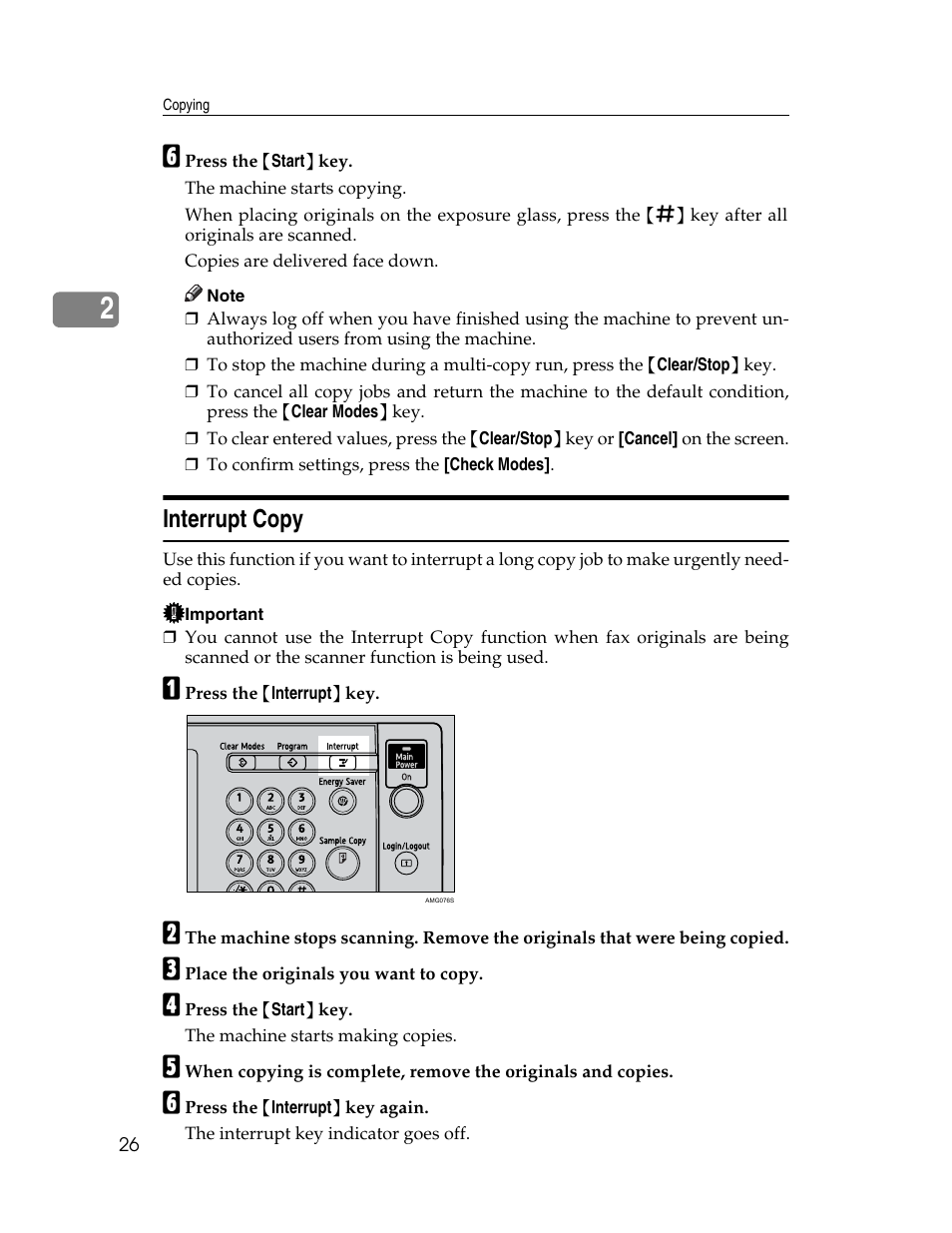Interrupt copy | Ricoh Aficio MP C2000 User Manual | Page 48 / 206
