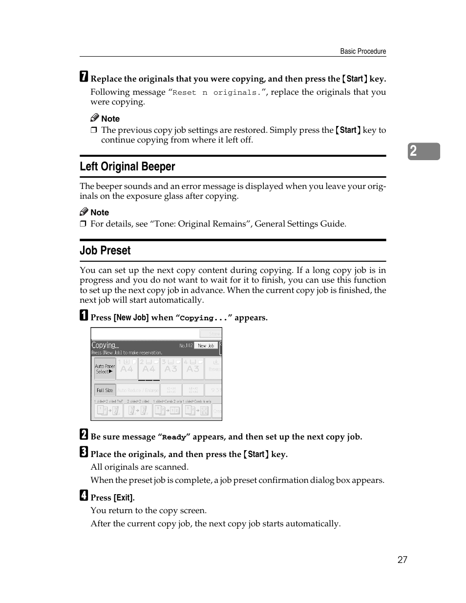 Left original beeper, Job preset, Left original beeper job preset | Ricoh Aficio MP C2000 User Manual | Page 49 / 206