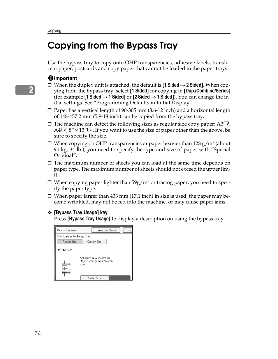 Copying from the bypass tray, 2copying from the bypass tray | Ricoh Aficio MP C2000 User Manual | Page 56 / 206