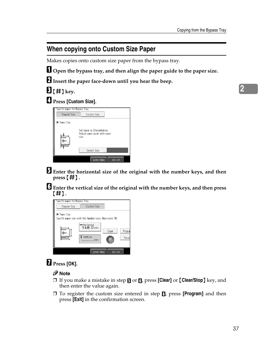 When copying onto custom size paper | Ricoh Aficio MP C2000 User Manual | Page 59 / 206