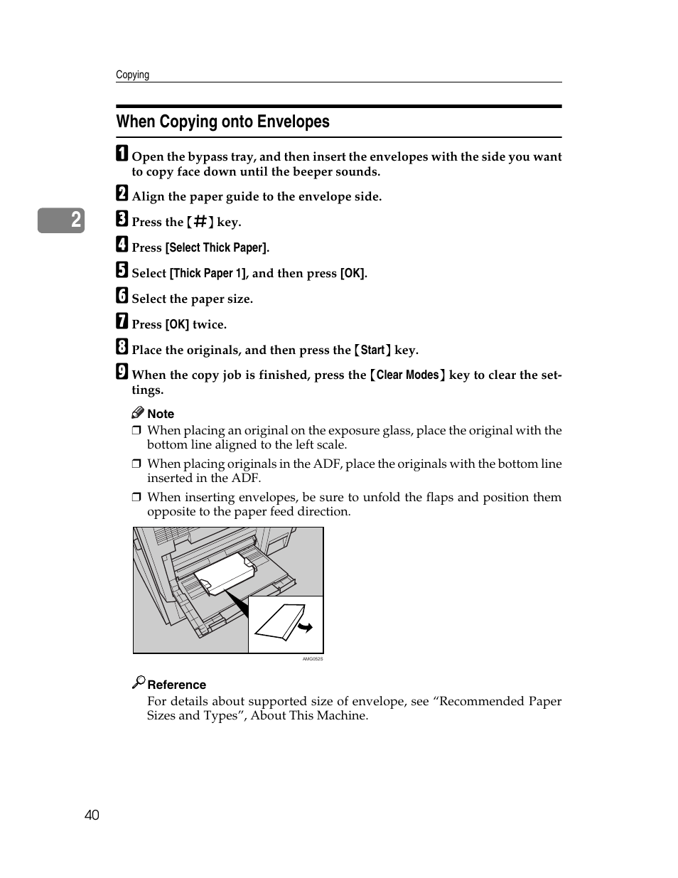 When copying onto envelopes | Ricoh Aficio MP C2000 User Manual | Page 62 / 206