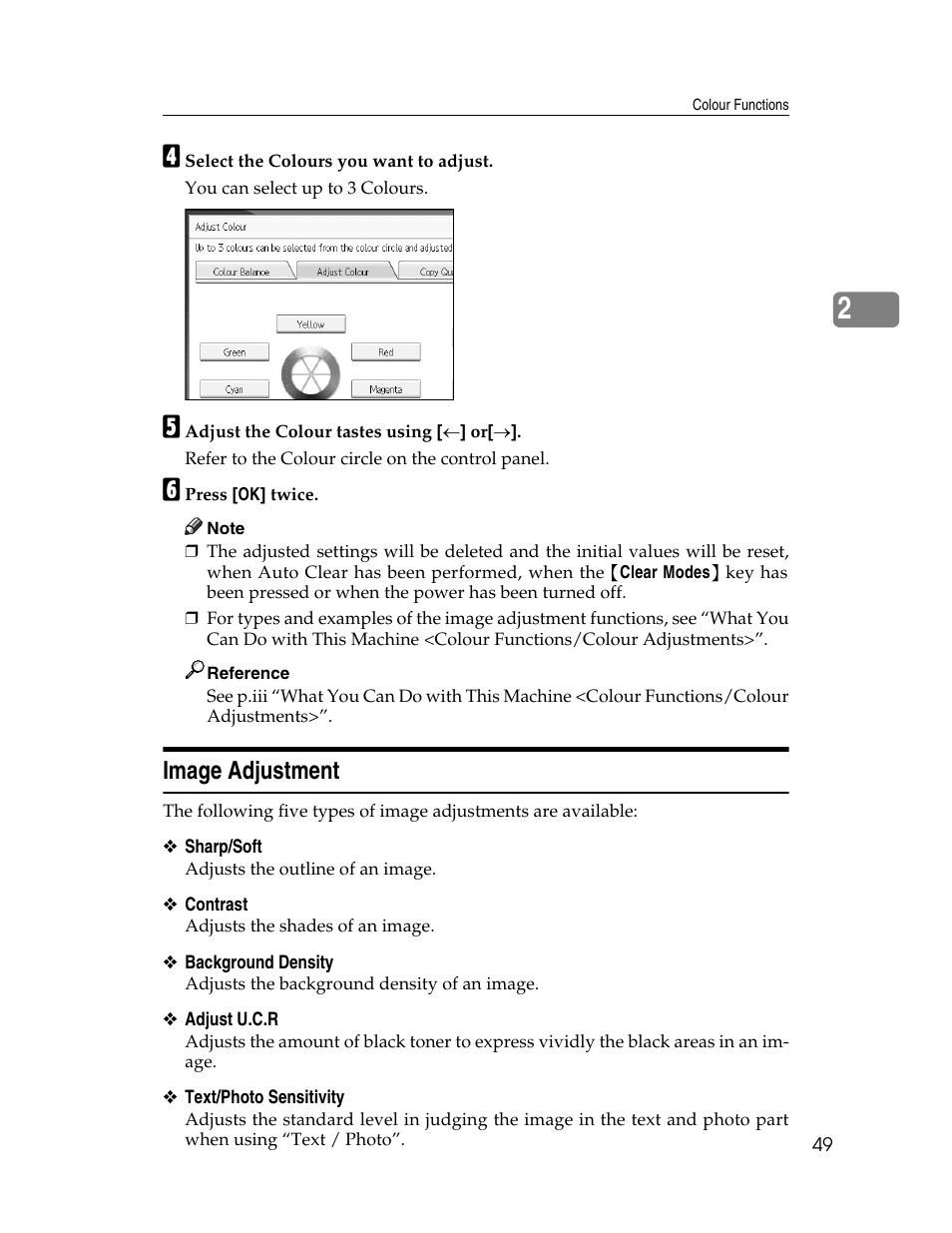 Image adjustment, See p.49 “image adjustment | Ricoh Aficio MP C2000 User Manual | Page 71 / 206