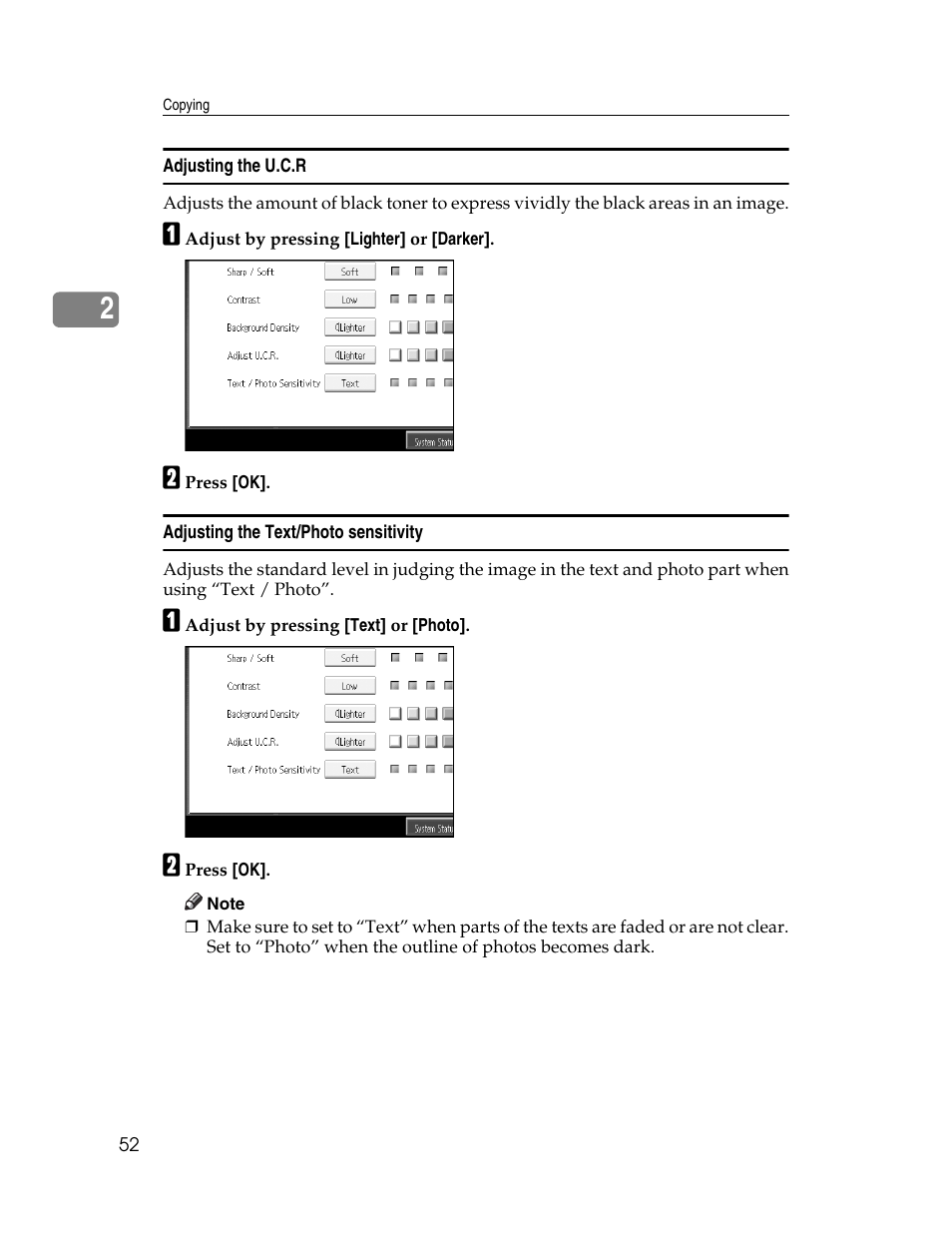Adjusting the u.c.r, Adjusting the text/photo sensitivity | Ricoh Aficio MP C2000 User Manual | Page 74 / 206