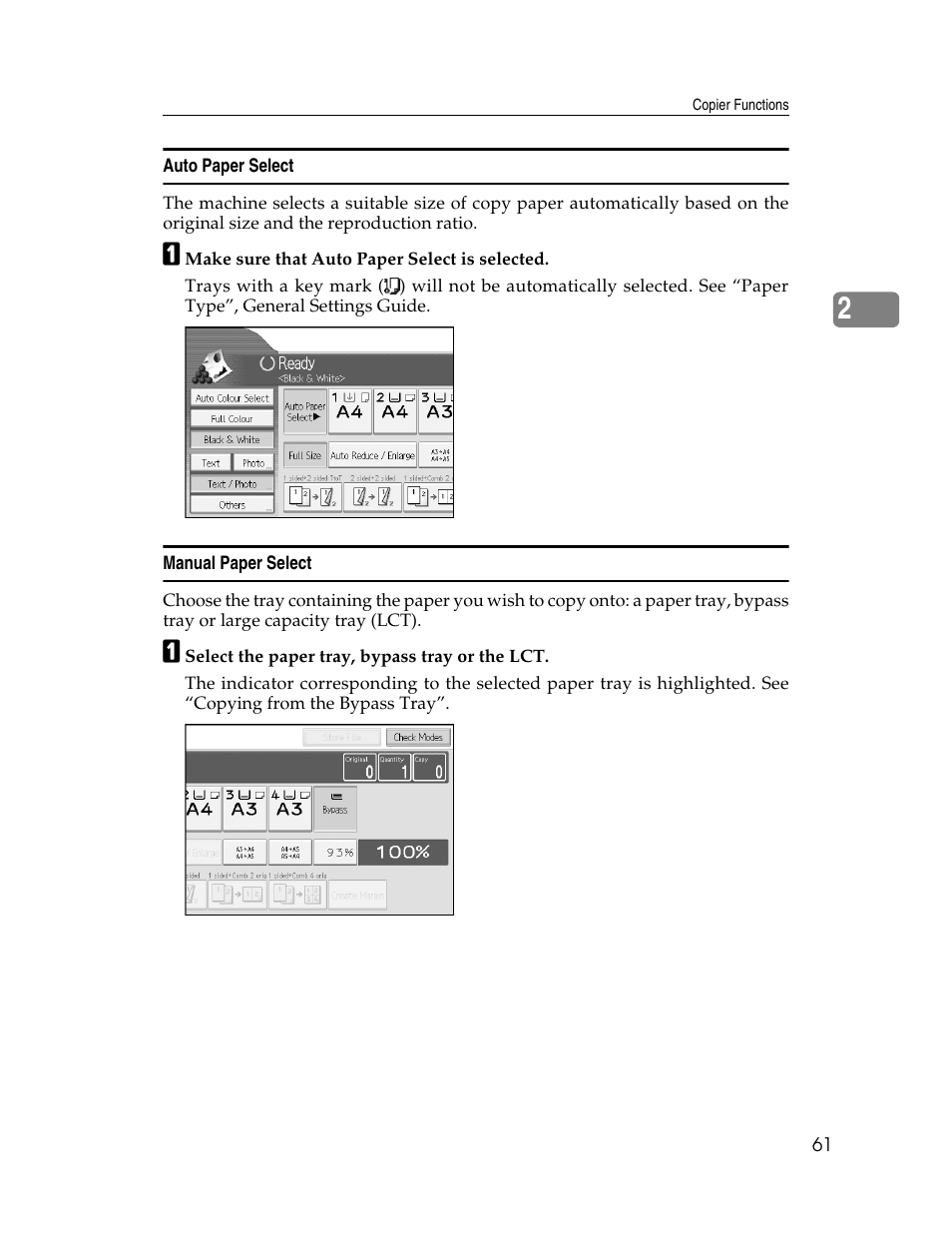 Auto paper select, Manual paper select | Ricoh Aficio MP C2000 User Manual | Page 83 / 206