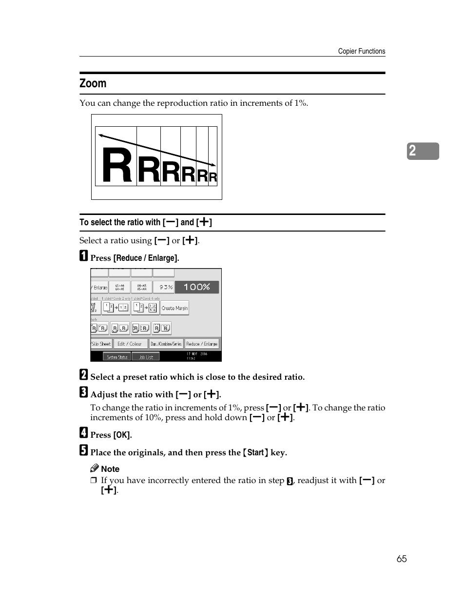 Zoom, To select the ratio with [-] and | Ricoh Aficio MP C2000 User Manual | Page 87 / 206