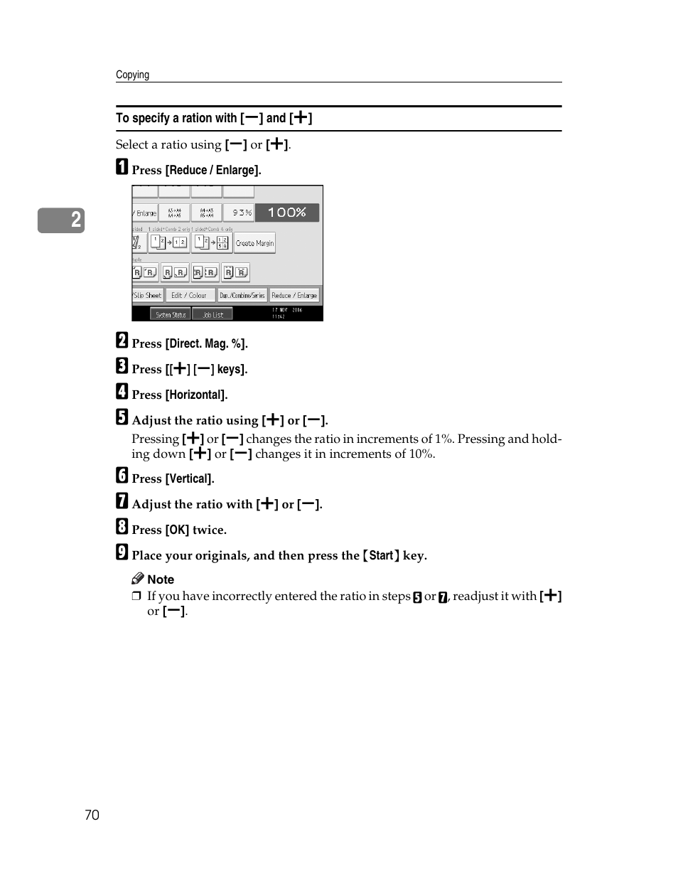 To specify a ration with [-] and | Ricoh Aficio MP C2000 User Manual | Page 92 / 206