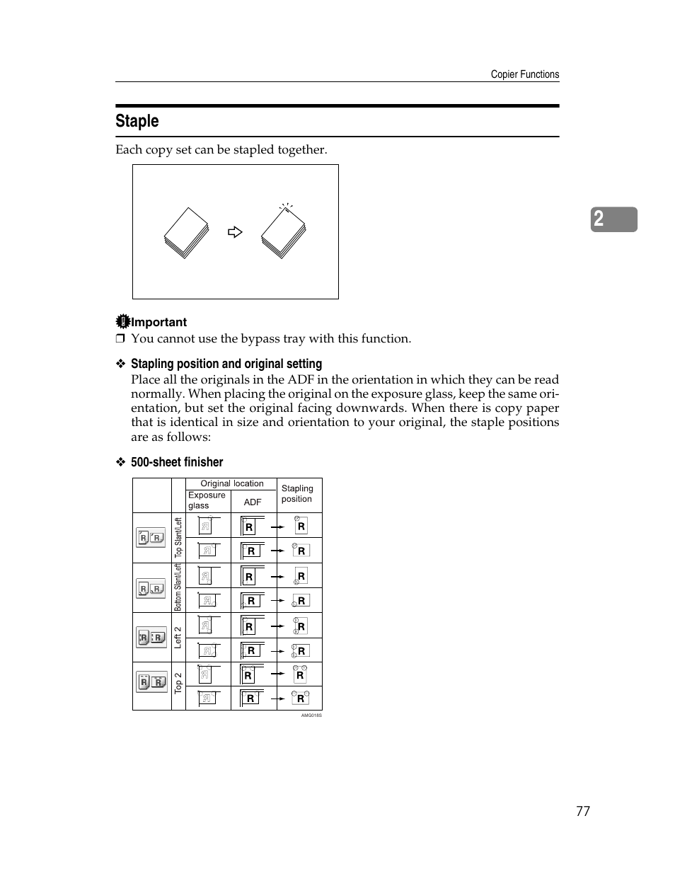 Staple, E p.77 “staple | Ricoh Aficio MP C2000 User Manual | Page 99 / 206