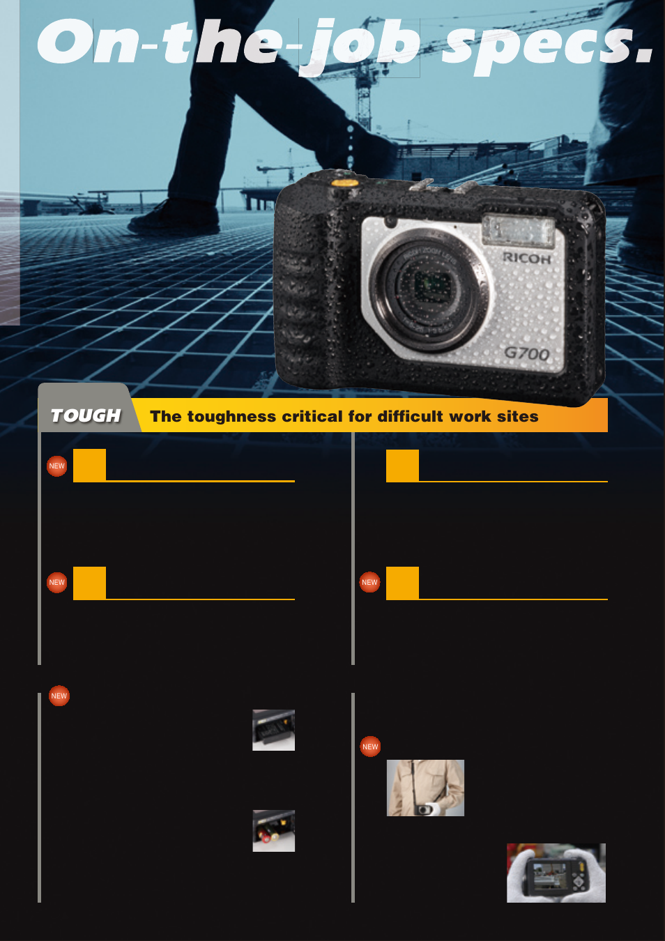 Smart, Secure, Tough | The toughness critical for difficult work sites | Ricoh Digital Camera G700 User Manual | Page 2 / 6