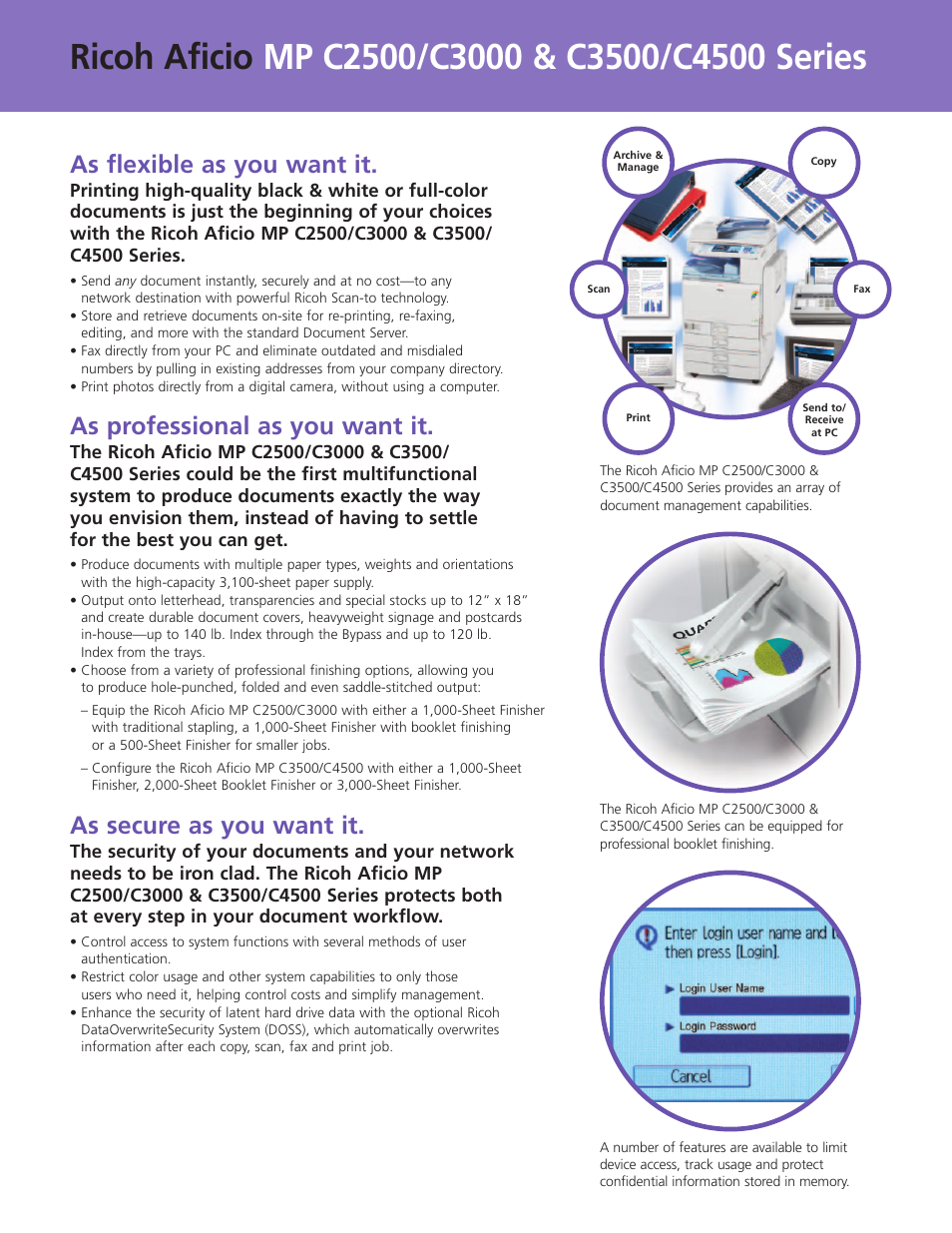 As flexible as you want it, As professional as you want it, As secure as you want it | Ricoh Aficio MP C2500 Series User Manual | Page 4 / 8