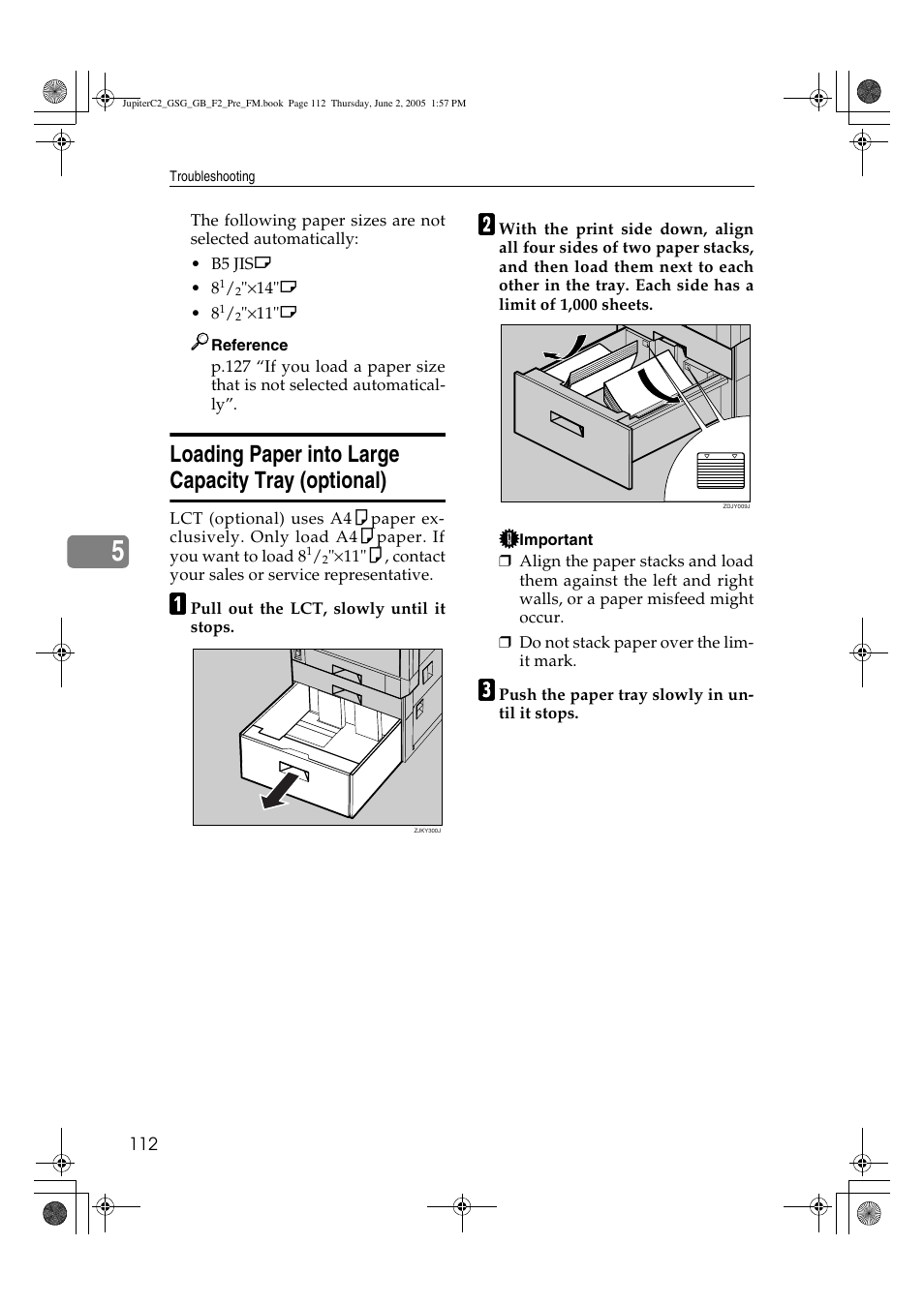 Loading paper into large capacity tray (optional) | Ricoh Aficio 3235C User Manual | Page 124 / 192