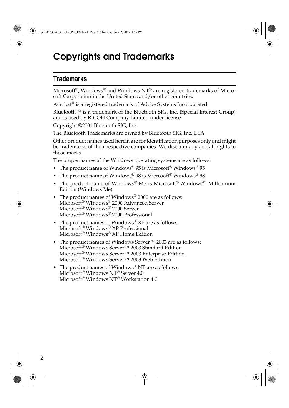 Copyrights and trademarks, Trademarks | Ricoh Aficio 3235C User Manual | Page 14 / 192