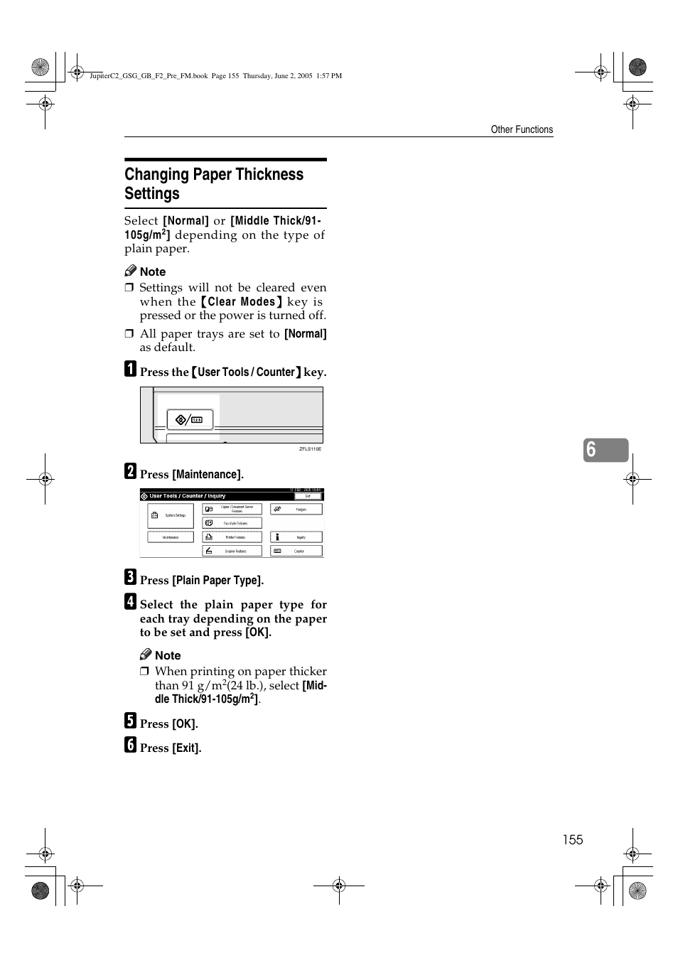 Changing paper thickness settings | Ricoh Aficio 3235C User Manual | Page 167 / 192