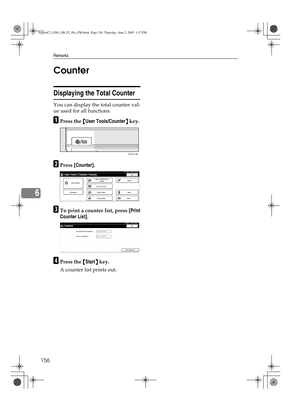 6counter, Displaying the total counter | Ricoh Aficio 3235C User Manual | Page 168 / 192