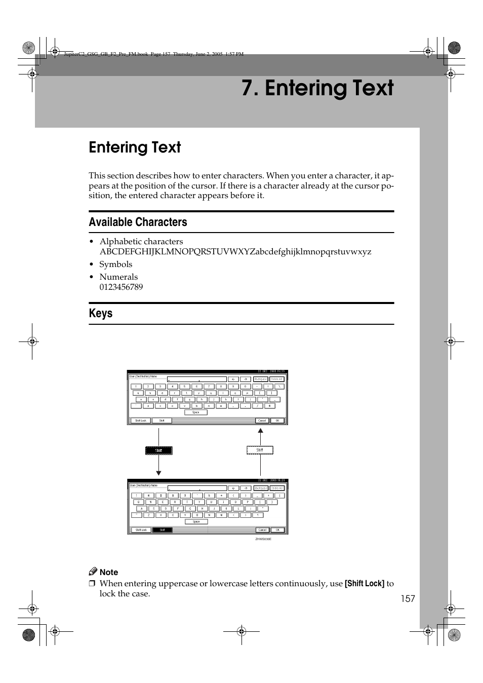 Entering text, Available characters, Keys | Ricoh Aficio 3235C User Manual | Page 169 / 192