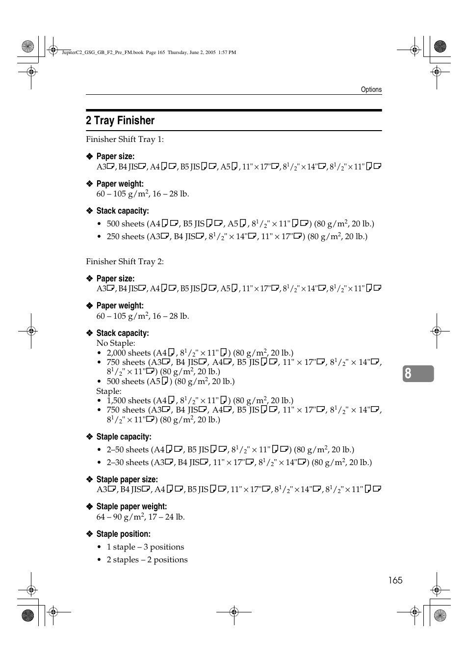 2 tray finisher | Ricoh Aficio 3235C User Manual | Page 177 / 192