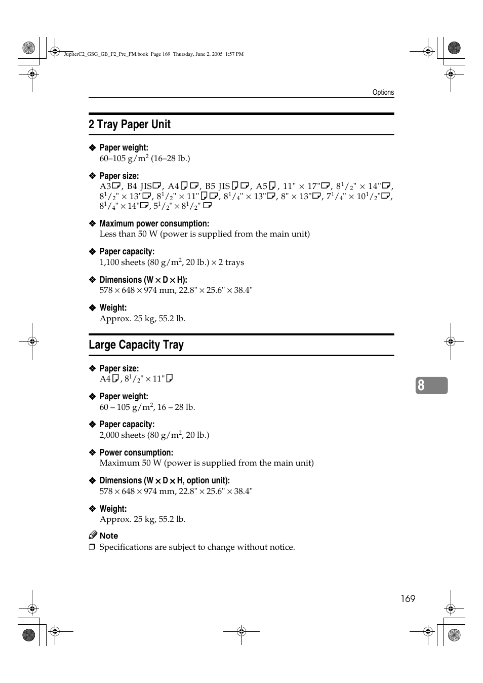 2 tray paper unit, Large capacity tray | Ricoh Aficio 3235C User Manual | Page 181 / 192