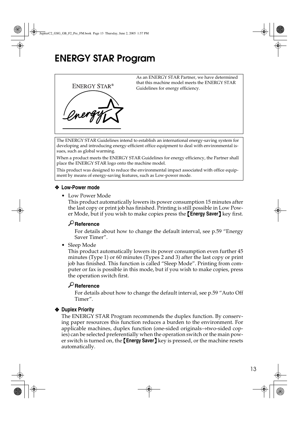 Energy star program | Ricoh Aficio 3235C User Manual | Page 25 / 192