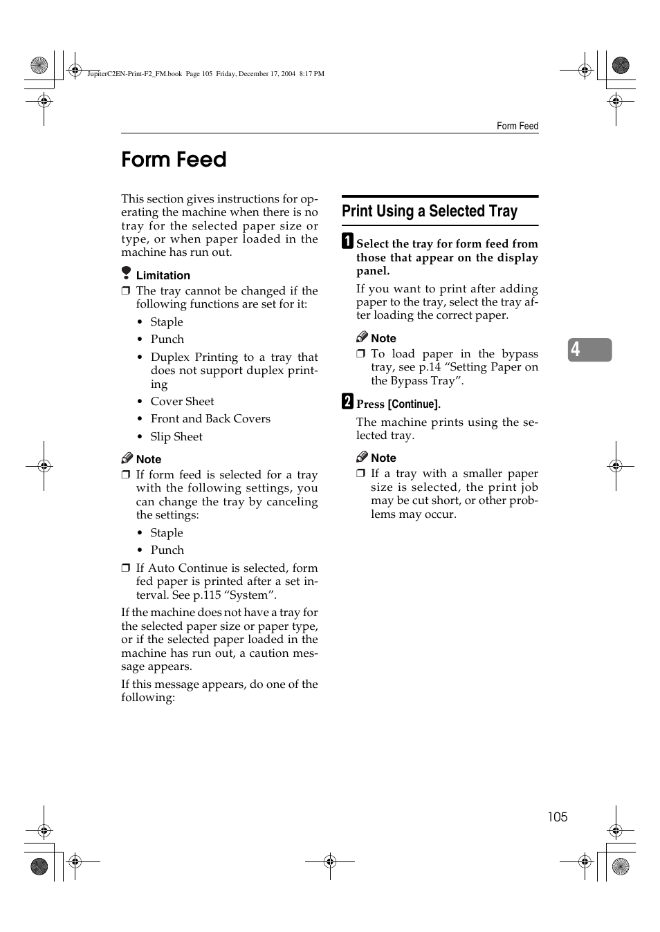 4form feed, Print using a selected tray | Ricoh Aficio 3235C  EN User Manual | Page 111 / 168