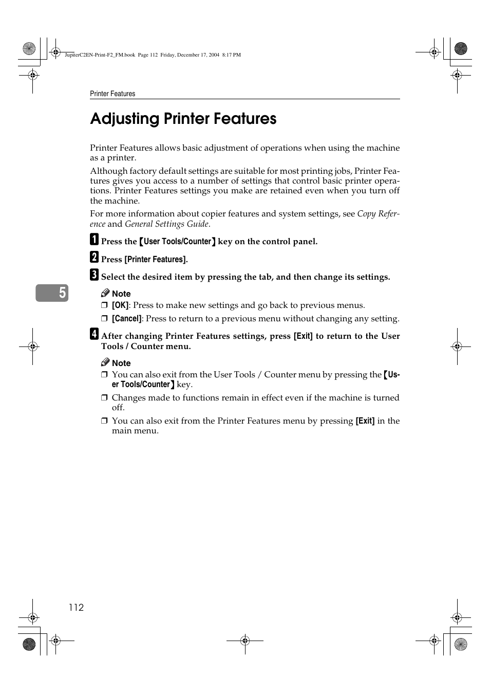 5adjusting printer features | Ricoh Aficio 3235C  EN User Manual | Page 118 / 168