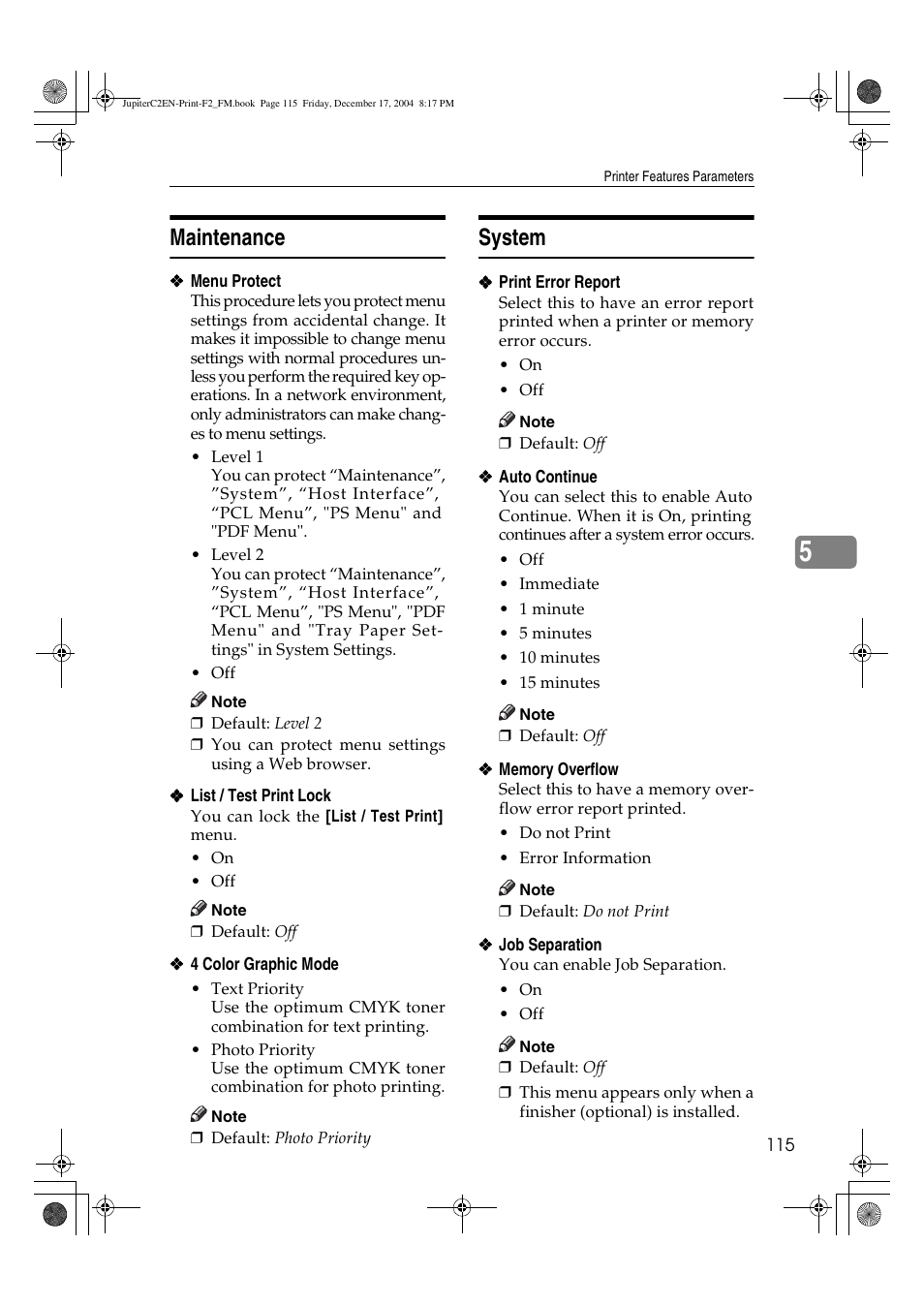 Maintenance, System | Ricoh Aficio 3235C  EN User Manual | Page 121 / 168