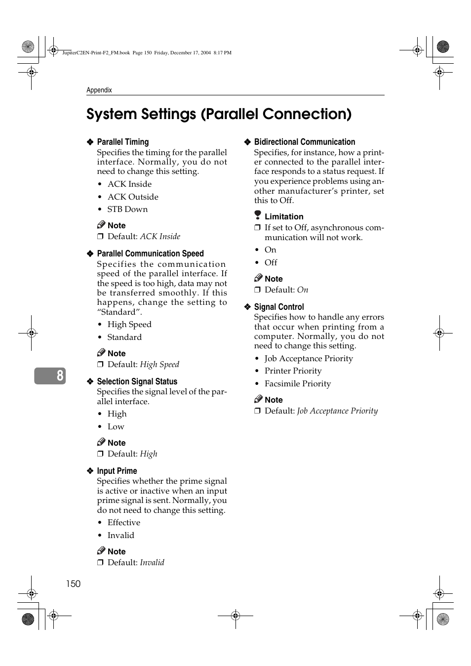 8system settings (parallel connection) | Ricoh Aficio 3235C  EN User Manual | Page 156 / 168