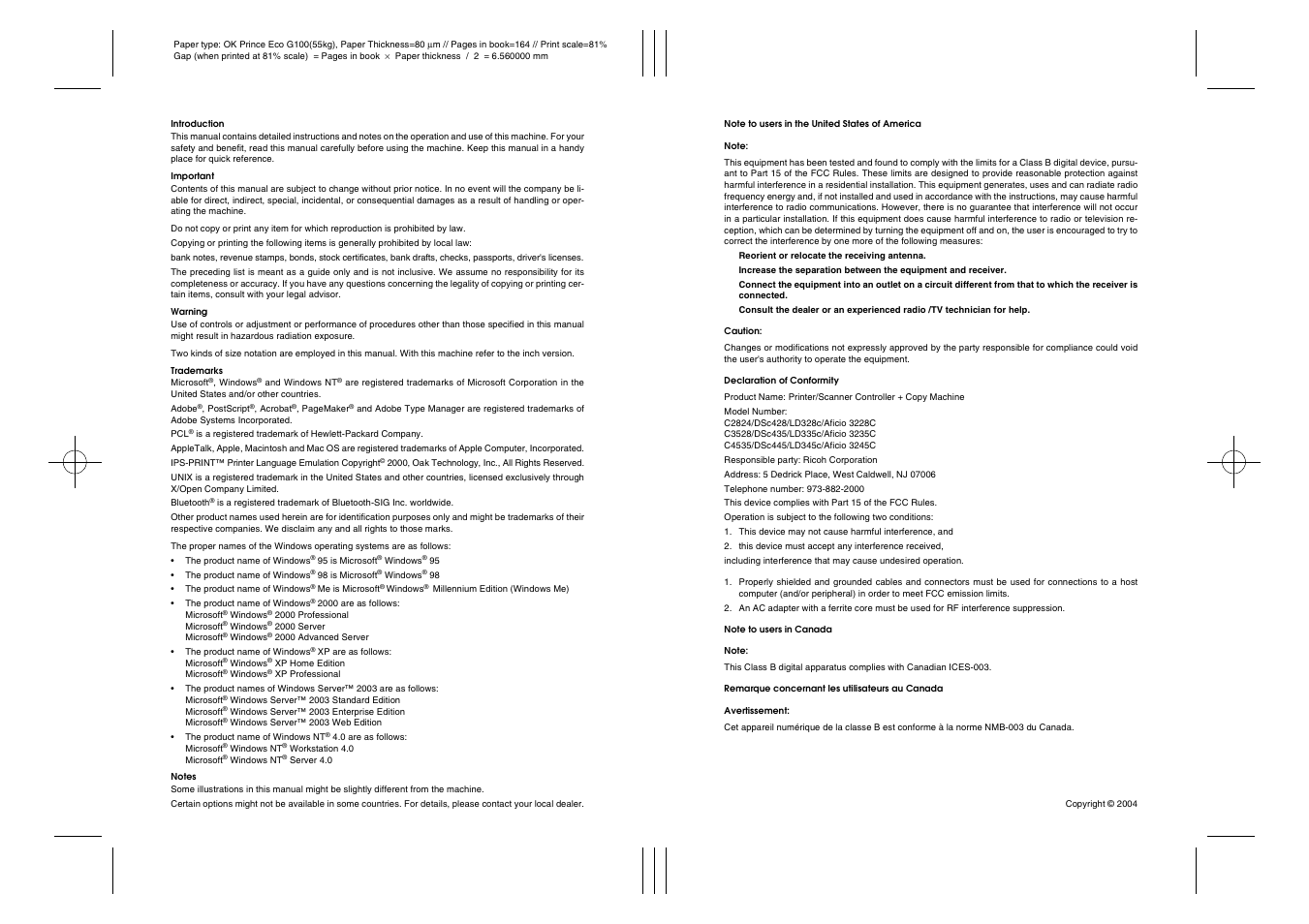 Ricoh Aficio 3235C  EN User Manual | Page 2 / 168