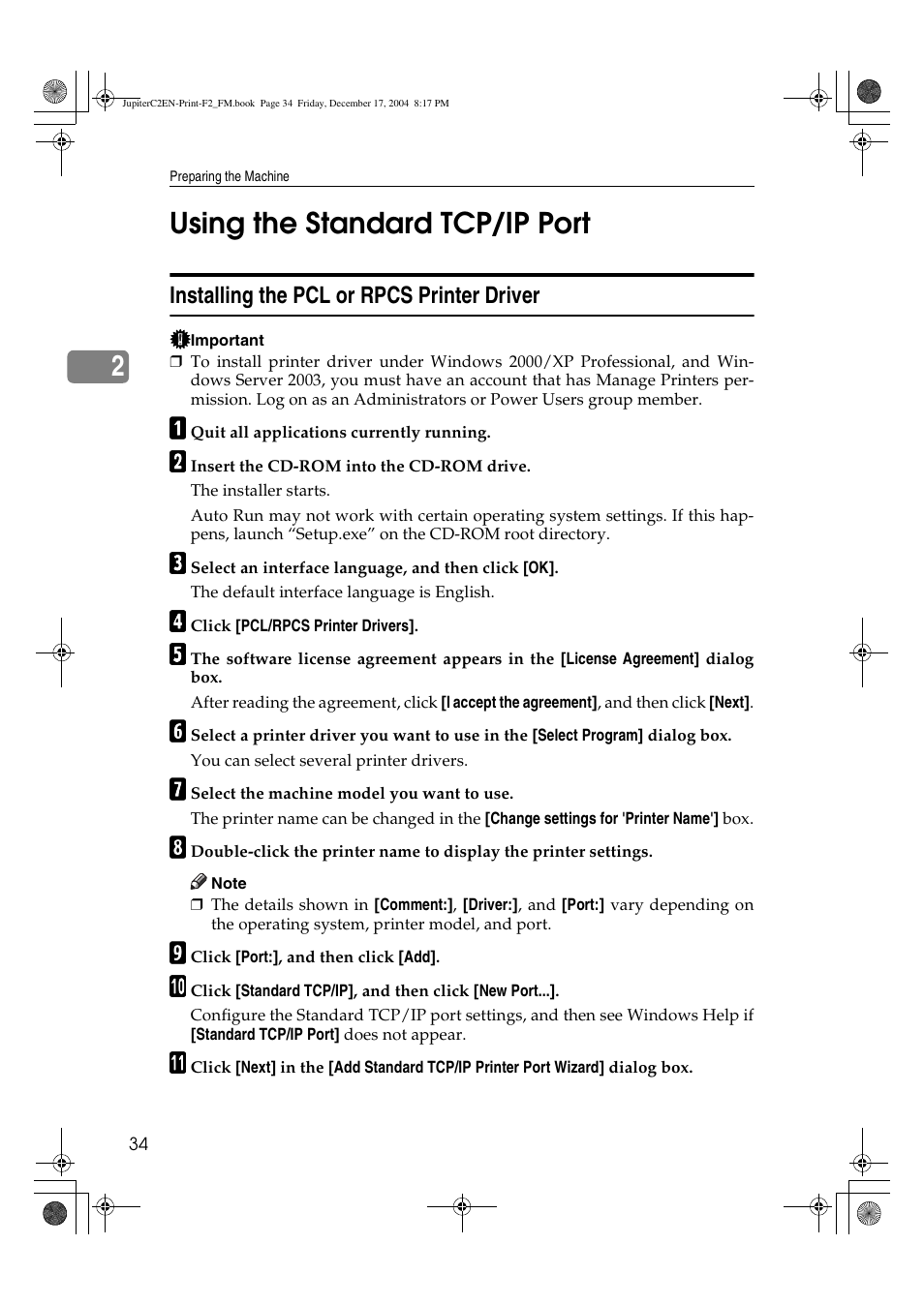 2using the standard tcp/ip port | Ricoh Aficio 3235C  EN User Manual | Page 40 / 168