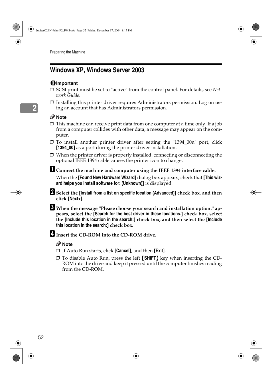 Windows xp, windows server 2003 | Ricoh Aficio 3235C  EN User Manual | Page 58 / 168