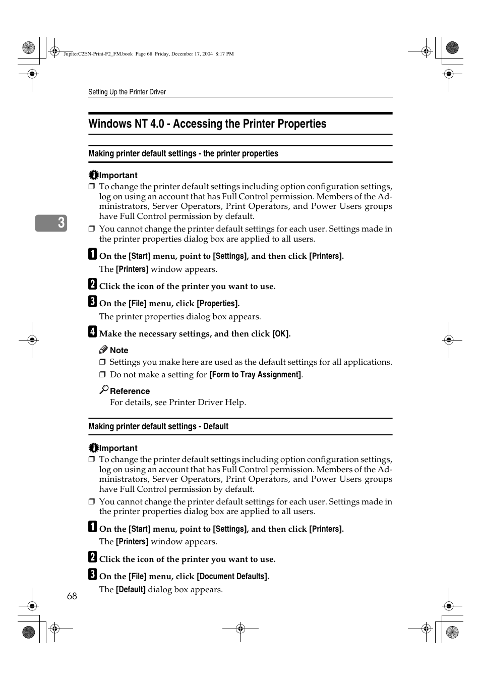 Windows nt 4.0 - accessing the printer properties | Ricoh Aficio 3235C  EN User Manual | Page 74 / 168