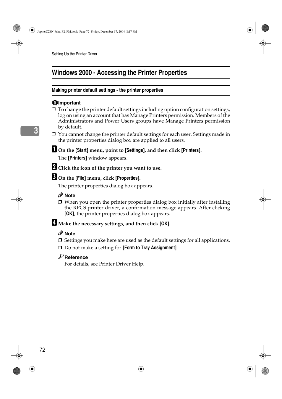 Windows 2000 - accessing the printer properties | Ricoh Aficio 3235C  EN User Manual | Page 78 / 168