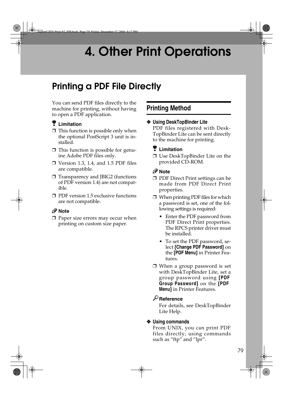 Other print operations, Printing a pdf file directly, Printing method | Ricoh Aficio 3235C  EN User Manual | Page 85 / 168