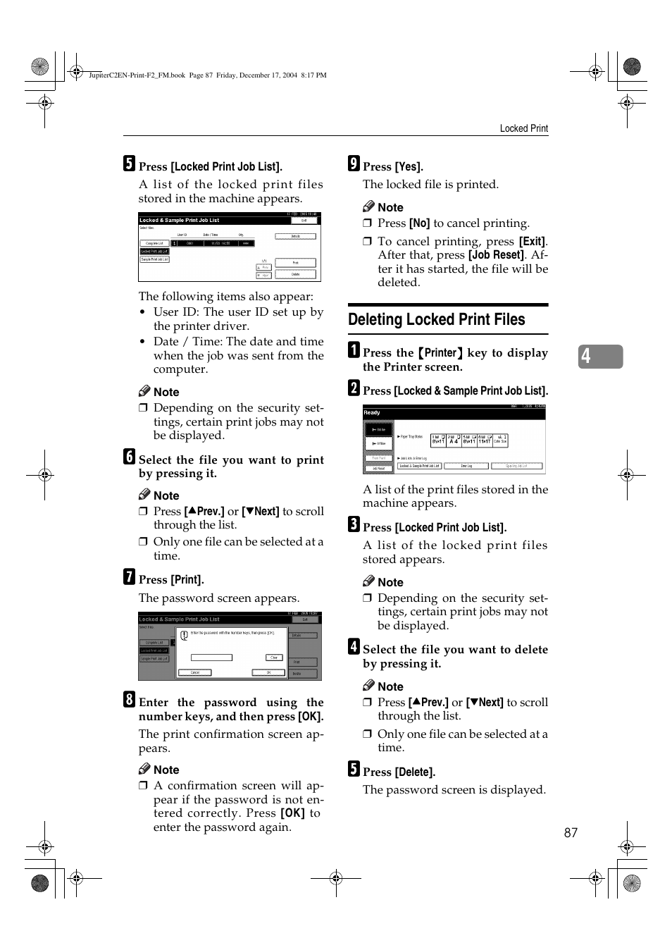 Deleting locked print files | Ricoh Aficio 3235C  EN User Manual | Page 93 / 168