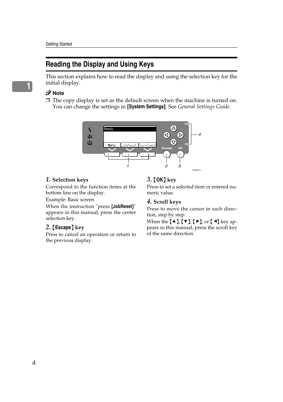 Reading the display and using keys | Ricoh DDST A User Manual | Page 10 / 56