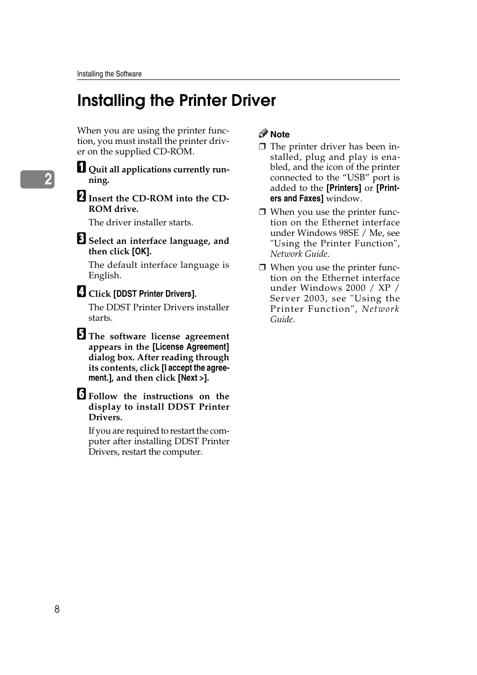 Installing the printer driver, 2installing the printer driver | Ricoh DDST A User Manual | Page 14 / 56